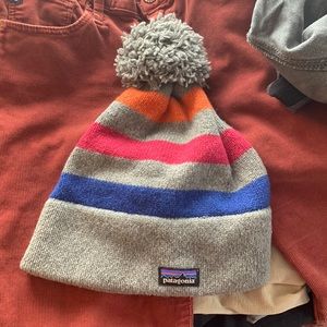 LIKE NEW. Patagonia striped beanie. Gray, blue, pink, orange.